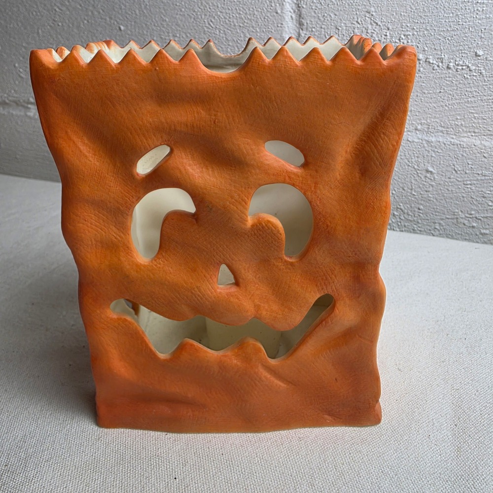 Vintage PartyLite Halloween Ceramic Jack-O-Lantern Luminary Candle Holder
